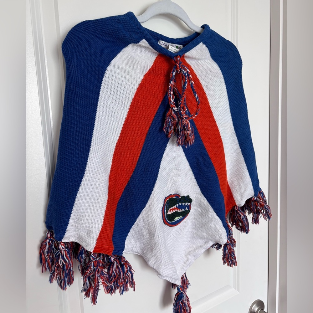 Florida Gators Blue and Orange Striped Poncho with Logo Womens Game Day Small